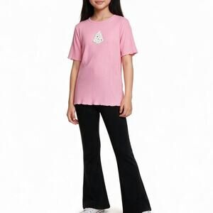 Dream Girl Pink & Black Christmas Tree Sparkle Top With Kick Flare Pants Size 10